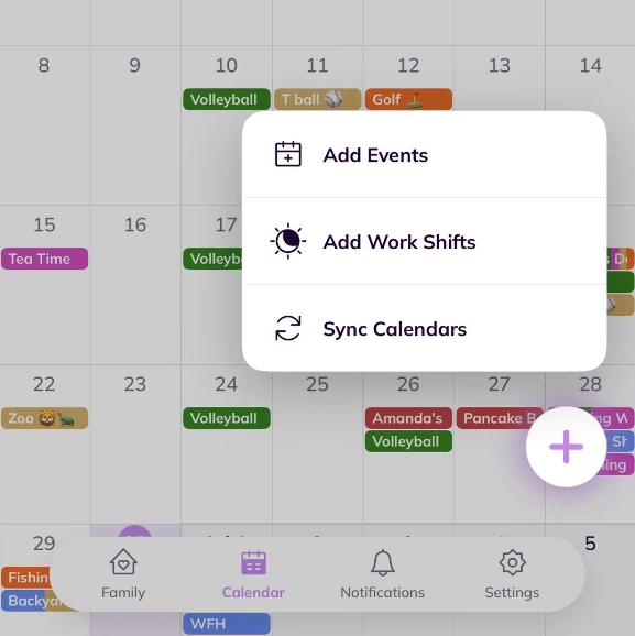 Cubbily calendar page sync menu